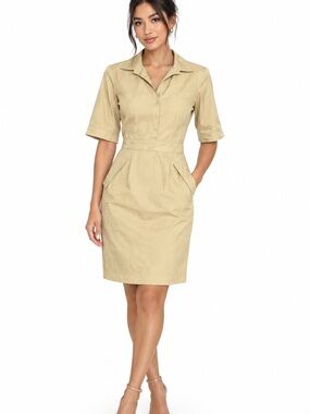 Flores & Flores Classic Collared Short-Sleeve Sheath Dress - Beige